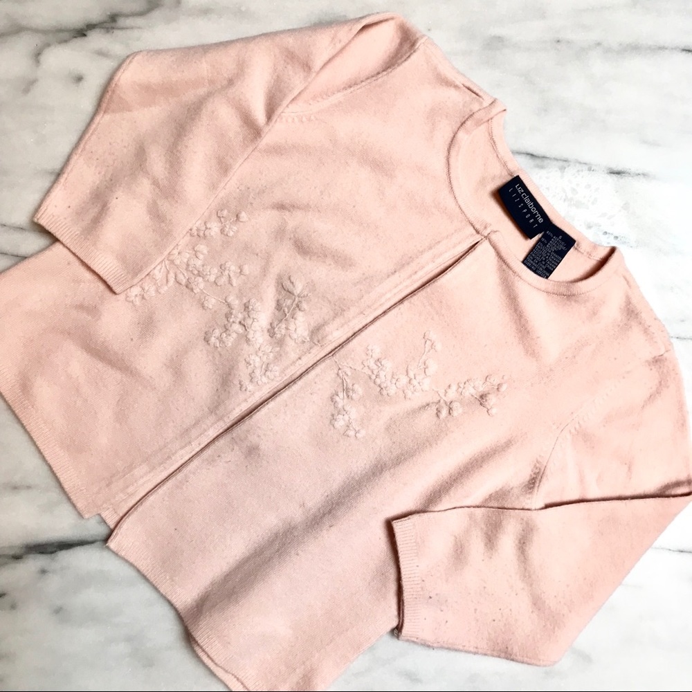 Vintage Cherry Blossom Liz Claiborne Pink Cardigan